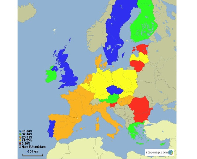 Ki mennyire szkeptikus (kék-zöld), vagy támogató (sárga-piros) az EU-val kapcsolatban