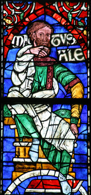Matuzsálem-ábrázolás a Canterbury katedrális egyik ablakán. Nem tűnik különösebben öregnek