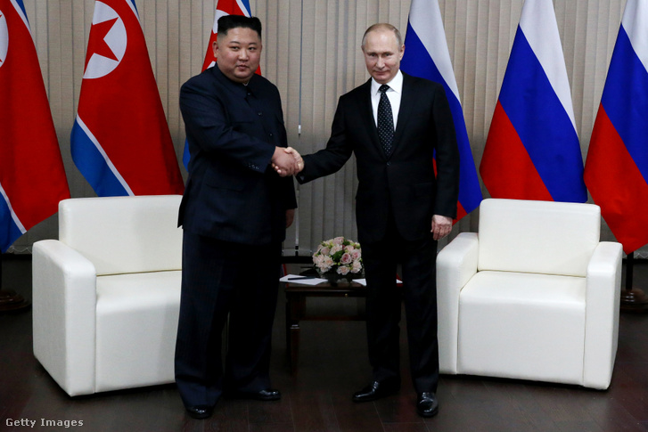Kim Dzsongun és Vlagyimir Putyin 2019. április 25-én