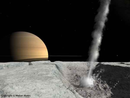 Fantáziakép az Enceladus egy gejzíréről (kép: Walter Myers)