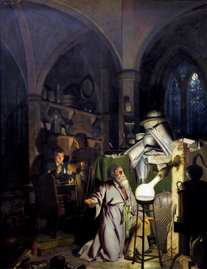 Az alkimisták az örök életet adó bölcsek kövét keresték (Joseph Wright of Derby festménye)