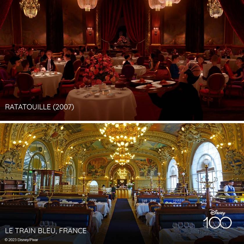 Egyél L’ecsó éttermében (Le Train Bleu, Franciaország) - A Pixar alkotói számos párizsi étteremből merítettek ihletet Gusteau étterméhez, többek között a Guy Savoy, a Le Train Bleu, a Taillevent és a leghíresebb, La Tour d'Argent étteremből. Ezeknek az ikonikus francia éttermeknek a története és stílusa segített inspirálni a L’ecsó helyszínét, hangulatát és konyháját annak érdekében, hogy hitelesen ábrázolják a francia kulináris világot.