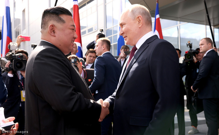 Kim Dzsongun és Vlagyimir Putyin 2023. szeptember 13-án
