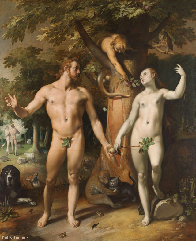 Egy elképzelés az Édenkertről és a bűnbeesésről Cornelis van Haarlem festményén