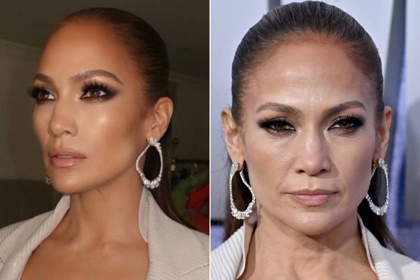 Köztudott, hogy Jennifer Lopez szívesen él a retusálással, ám a közösségi oldala nem a valóság. Ahogy a jobb oldali képen is látszik, neki is vannak szarkalábai, amelyek teljesen természetesek egy 54 éves nőnél.