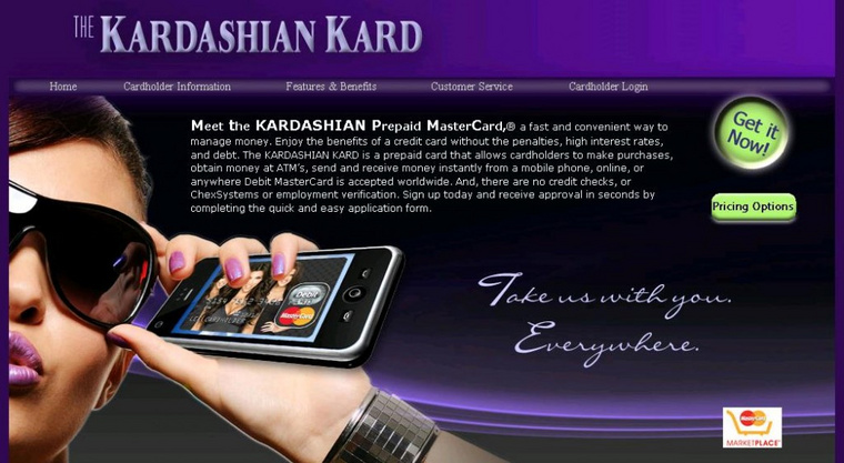 Kardashian Kard egykori honlapja. (Fotó: kardashiankard.com)