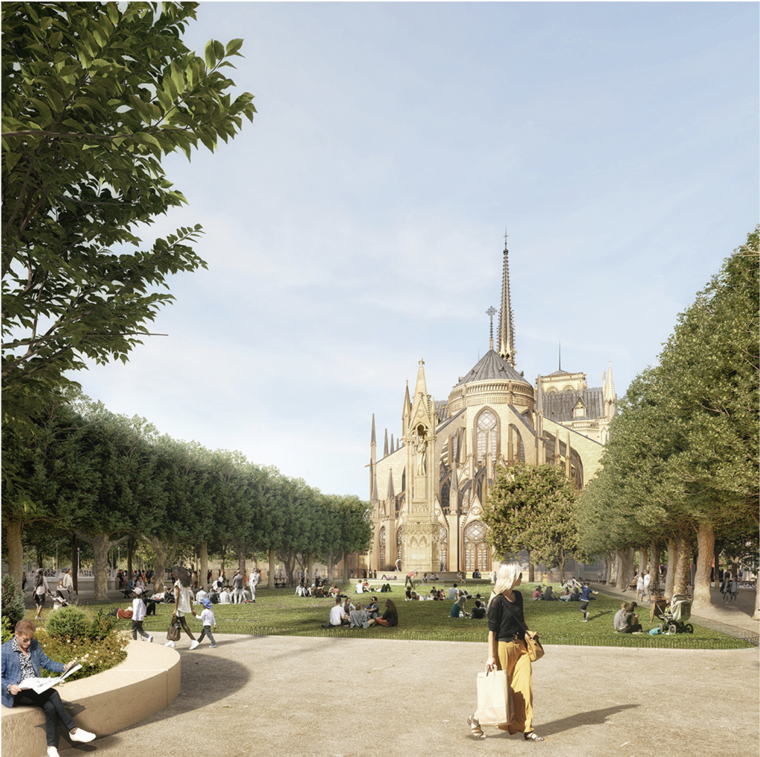 A Notre Dame mögött egy nagy füves területet alakítanak ki. (Fotó: Bureau Bas Smets)