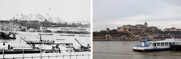 1901 - A Budavári Palota a Vigadó tér környékéről, az alsó rakpartról nézve.