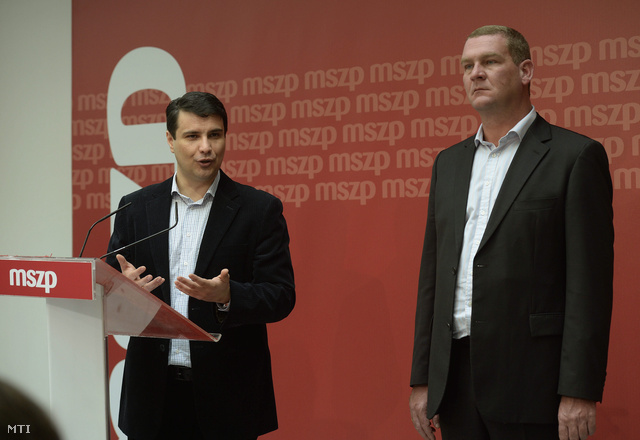 Mesterházy Attila és Botka László a párt választmányi ülése után tartott sajtótájékoztatón