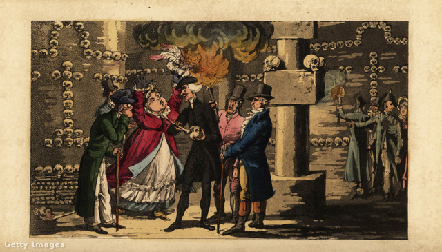Angol turisták a katakombában egy 1820-as ábrázoláson