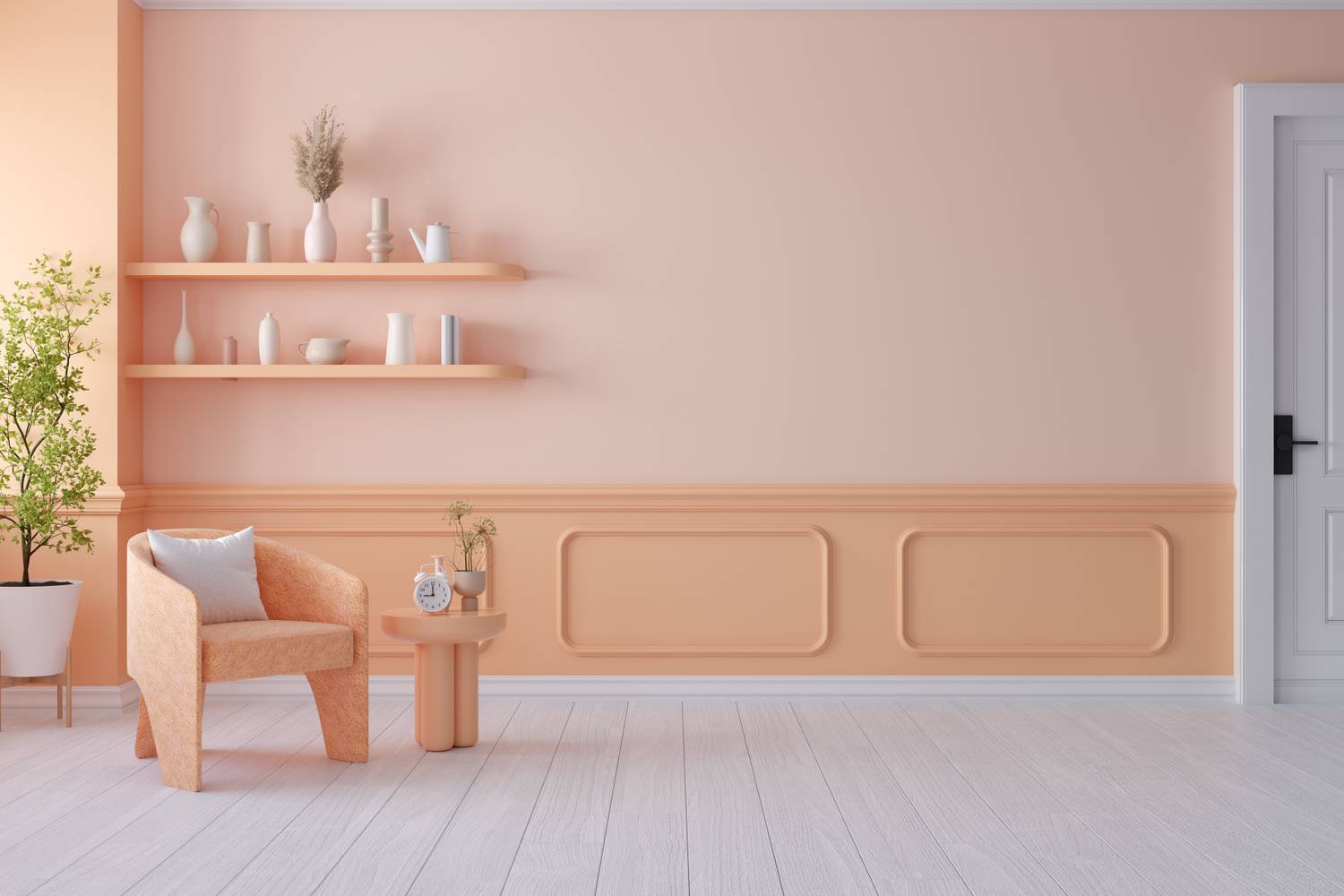 A Pantone által kiválasztott Év színe 2024-ben a Peach Fuzz, ami remekül mutat a falon, de a bútorokon is.