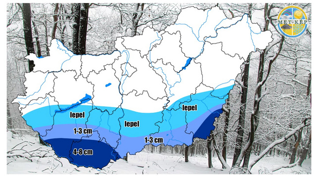 Főként az ország déli részén várható havazás Forrás: metkep.hu