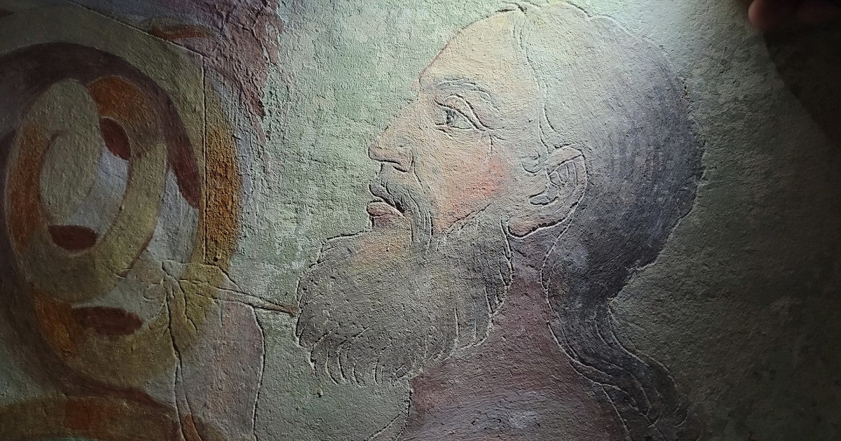 A Lukács evangelistát ábrázoló falfestmény részlete