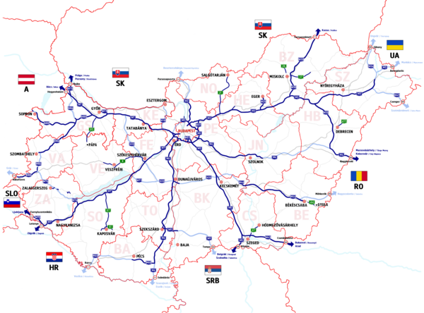 Magyarország gyorsforgalmi úthálózata - Forrás: Wikimedia Commons