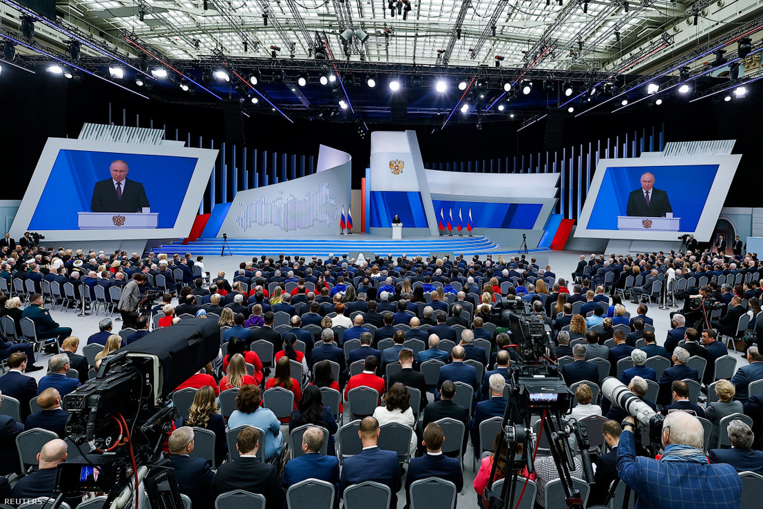 Vlagyimir Putyin orosz elnök tartja éves beszédét a Szövetségi Gyűlésben, Moszkvában, Oroszországban 2024. február 29-én