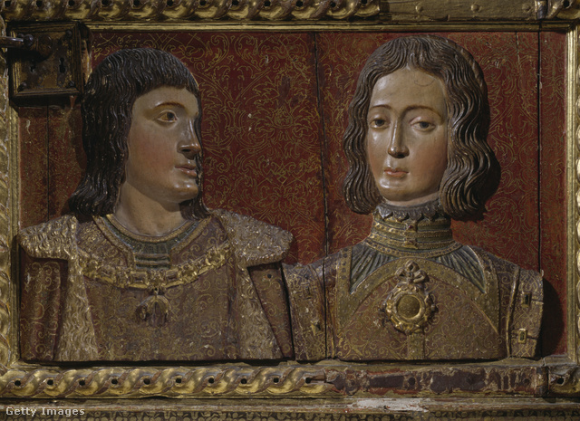 Habsburg Fülöp és Őrült Johanna fa domborműve a granadai székesegyház királyi kápolnájában, Andalúziában