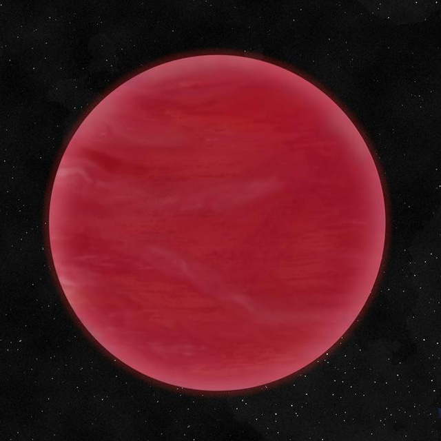Fantáziarajz az ULAS J222711-004547 katalógusjelű, most felfedezett barna törpéről, melynek légkörét egy vastag, főleg szilikátok porából álló felhőréteg dominálja. Ennek következtében a színe extrém vörös, megkülönböztetve ezzel a “normál&rdquo; barna törpéktől.