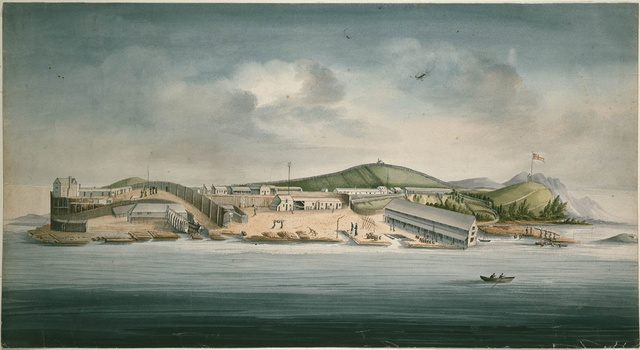 Macquarie Harbour büntetőtelepe, William Buelow Gould elítélt festménye (1833)