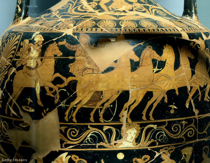 Részlet egy csatajelenetből Nagy Sándor és Darius között egy apuliai amforán, Kr. e. 330-320, Darius Painter vörös alakos kerámiája Ruvo-ból, Magna Graecia Olaszországból
