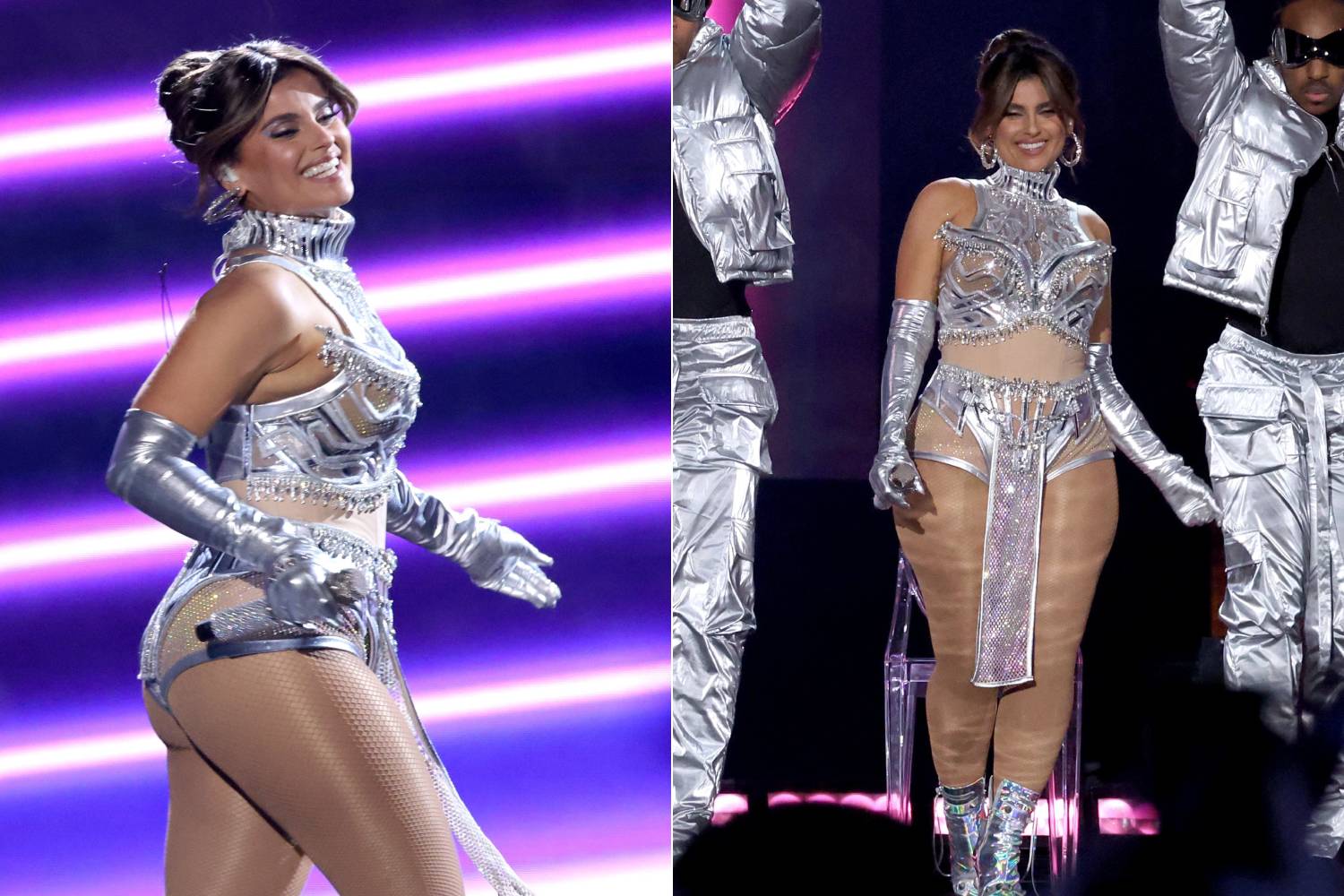 Nelly Furtado 2024 márciusában egy díjátadón lépett fel. Merész szettben mutatta meg nőies alakját.