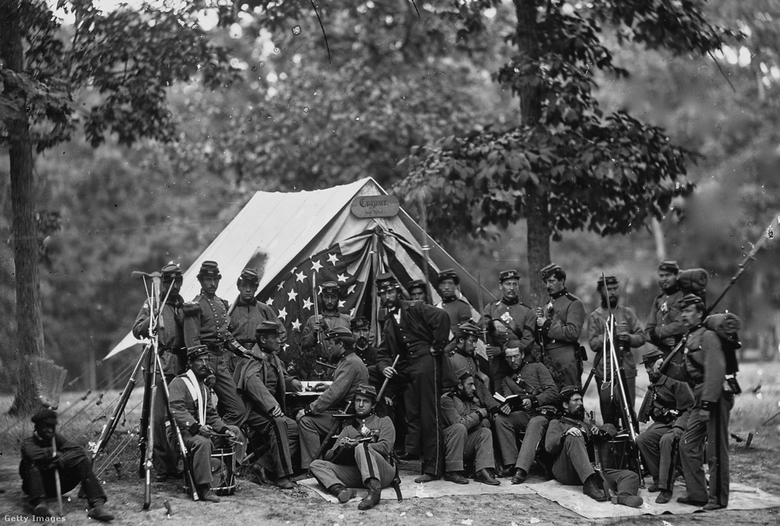 A 9. New York-i hadmérnök csapat csoportképe, Virginiában, 1860 körül
