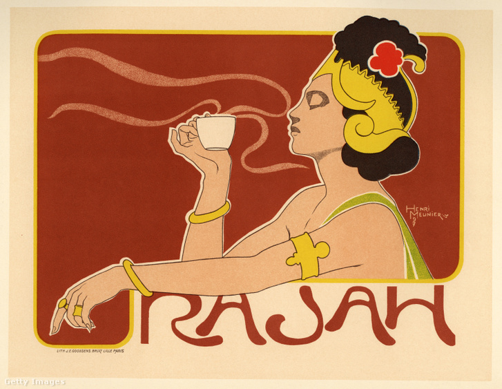 Henri Meunier 1897-es Rajah kávét népszerűsítő plakátja