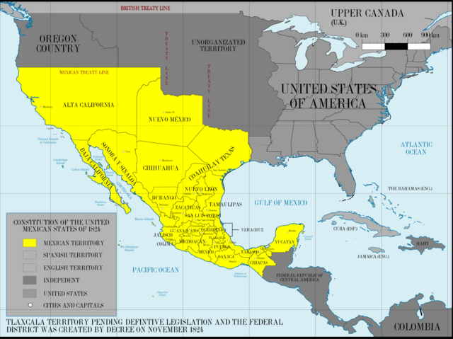 Az USA határai 1824-ben még egészen máshol húzódtak