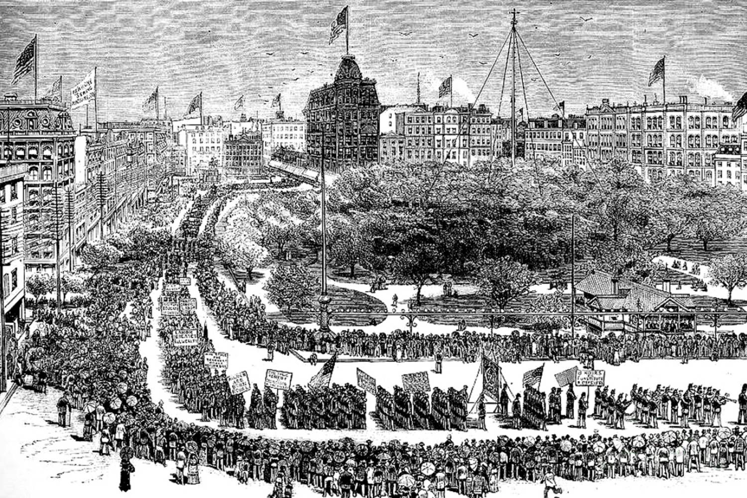 Az első Labor Day munkás felvonulás New Yorkban, 1882-ben.