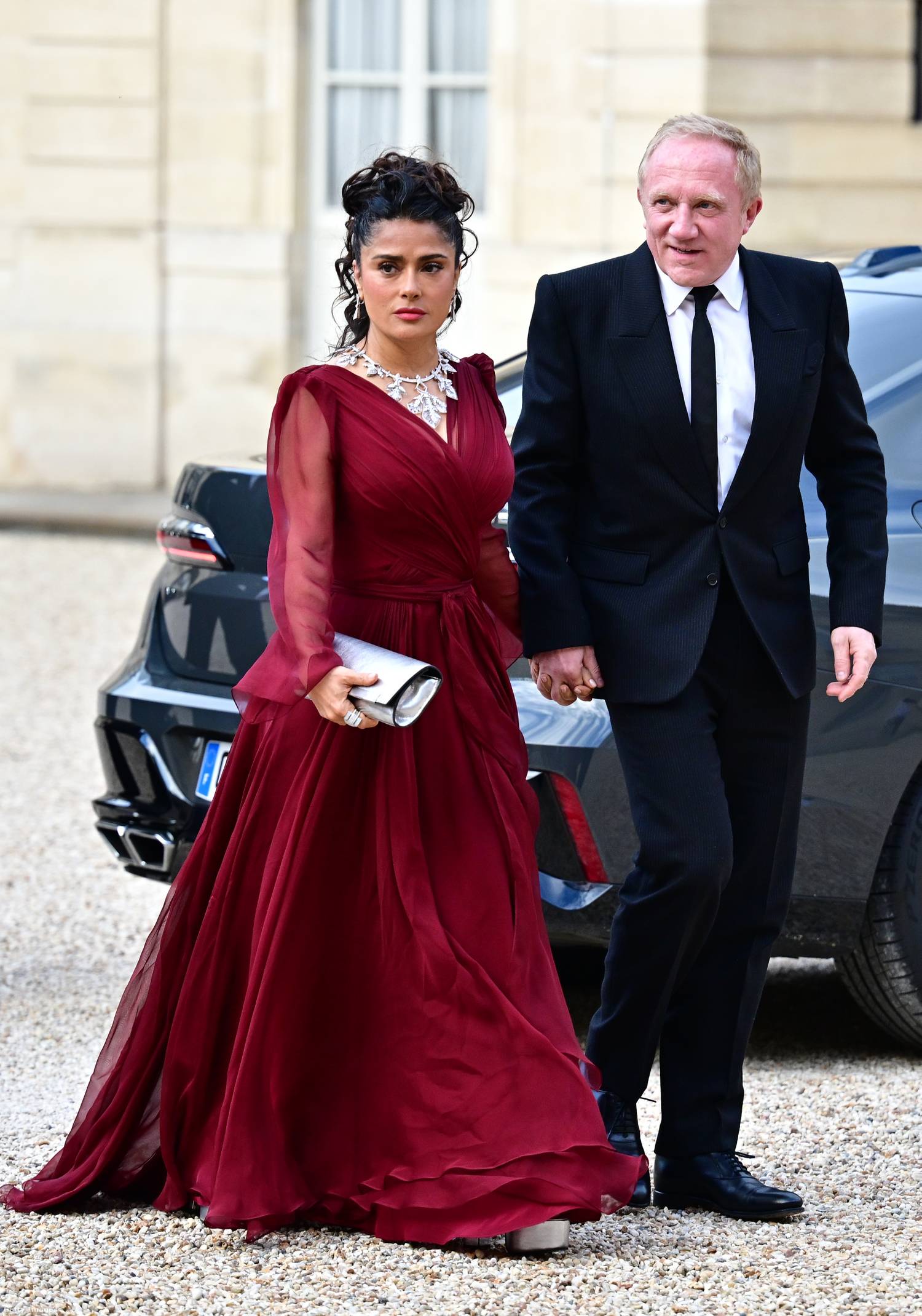 Salma Hayek és férje az Elysée-palotában 2024. május 6-án.