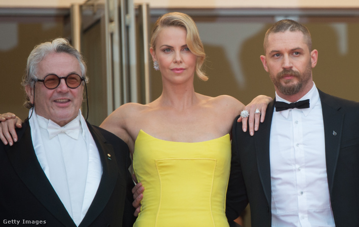 George Miller, Charlize Theron és Tom Hardy 2015-ben Cannes-ban
