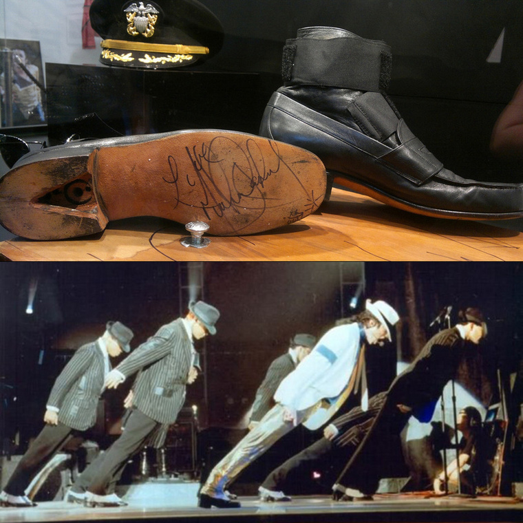 +1 Michael Jackson – színpadi trükkMichale Jackson kitalált egy olyan rendszert, amelynek segítségével a színpad padlóján keresztül feljött egy kampó, ezt pedig a cipője sarkán lévő réssel fogta be