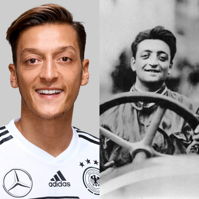 Mesut Özil – Enzo FerrariA listánkon valószínűleg a német labdarúgó és Enzo Ferrari, a Ferrari autógyár alapítója akár testvérek is lehettek volna