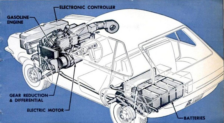 A hajtásláncban egyszerre dolgozik egy villanymotor és egy 570 köbcentis, kéthengeres belsőégésű motor