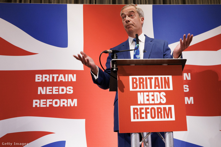 Nigel Farage, a Reform UK új vezetője sajtótájékoztatón jelenti be, hogy indul a közelgő parlamenti választásokon 2024. június 3-án Londonban