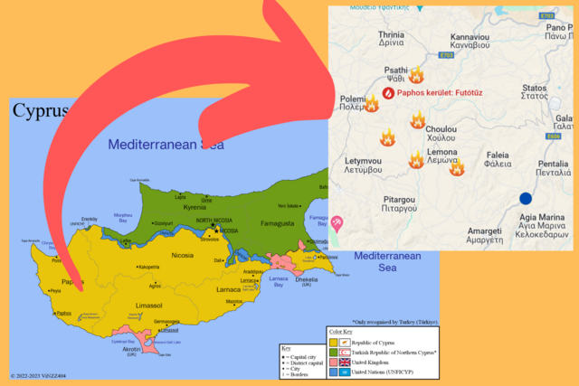 Ciprus délnyugati részén több gócpont is kialakult