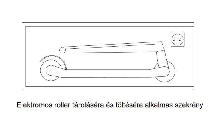 Elektromos rollerek tárolására alkalmas szekrény koncepciós rajza. Ábra: Juhász Péter/Totalcar