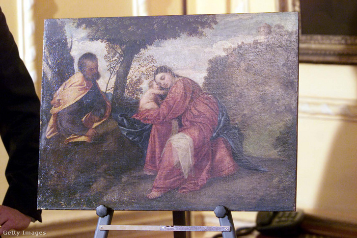 A velencei művész, Tiziano 16. századi festménye, a Pihenés Egyiptomba menekülés közben