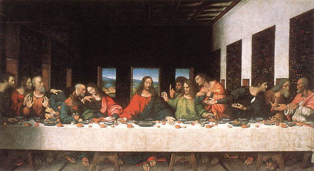 Andrea Solari 1520-as Az utolsó vacsora-másolatán számos olyan részlet is látszik, amely az eredetin elveszett az idők során