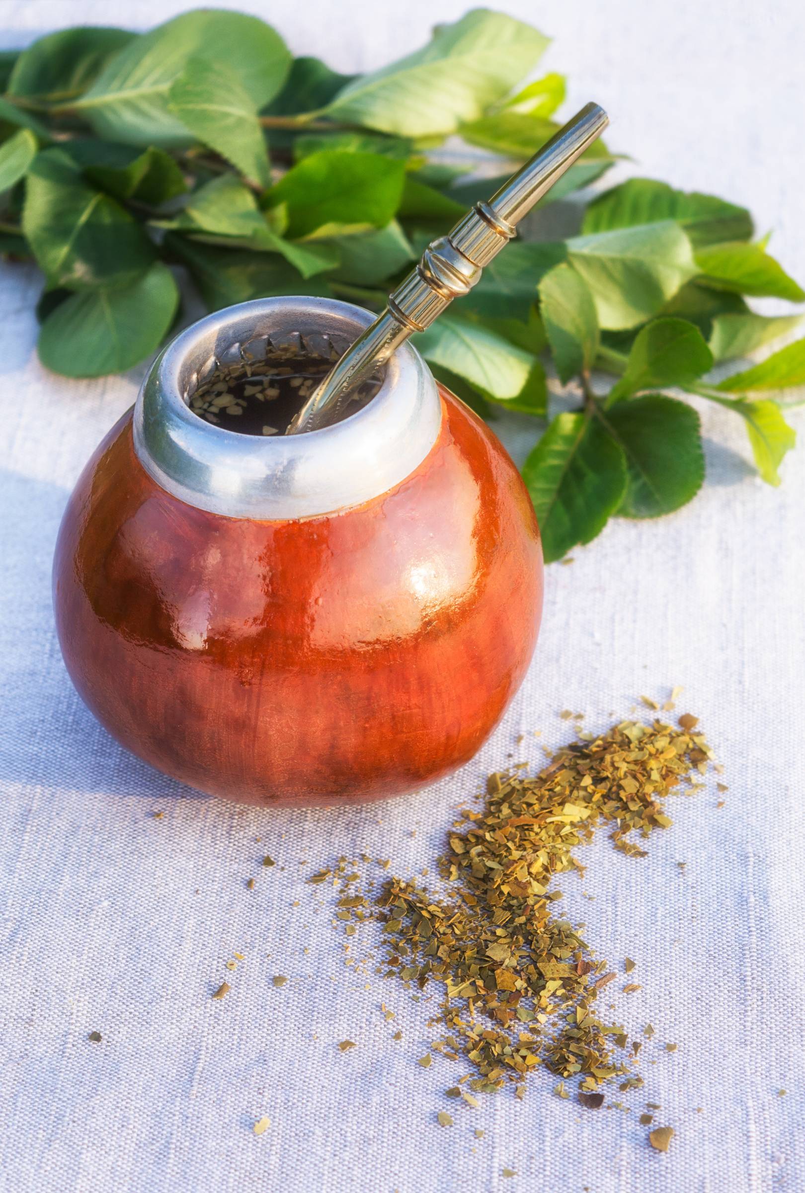 A yerba mate a cserje tűz felett szárított, apróra darabolt leveleiből és száraiból készül.