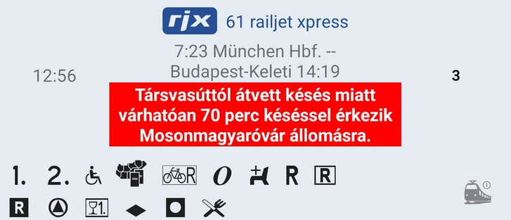 Amikor a társvasúttól átvett késés valóban indokolt: Az osztrák vasút (ÖBB) által üzemeltetett Railjet vonat késéssel érkezik a magyar szakaszra.