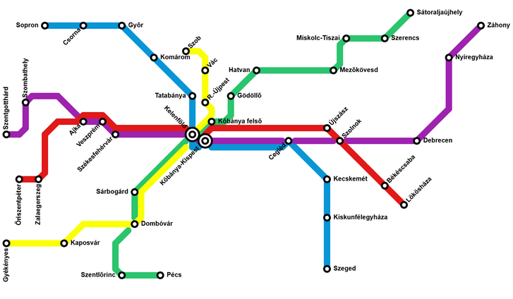 Képzelt éjszakai vonalhálózati térkép - Készítette: Juhász Péter/Totalcar, készítéshez használt program: MetroMapMaker