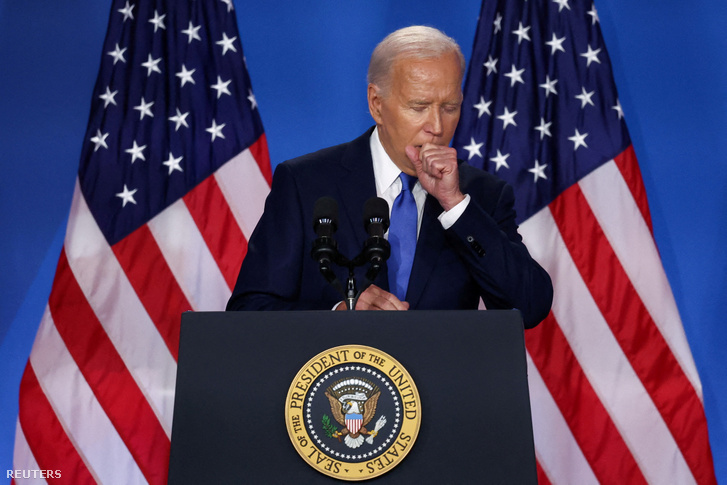 Joe Biden amerikai elnök a NATO 75. évfordulós csúcstalálkozóján tartott sajtótájékoztatón az Egyesült Államokban 2024. július 11-én