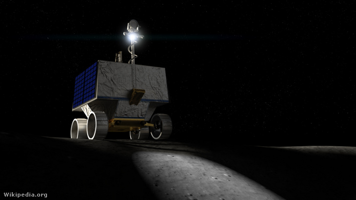 Fantáziakép a Hold déli sarkának árnyékos részén vizsgálódó VIPER-ről