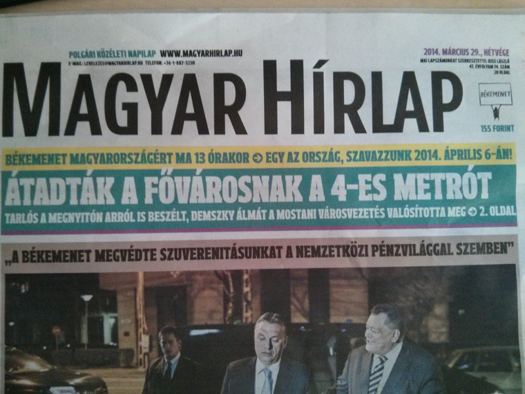A Magyar Hírlap címlapja