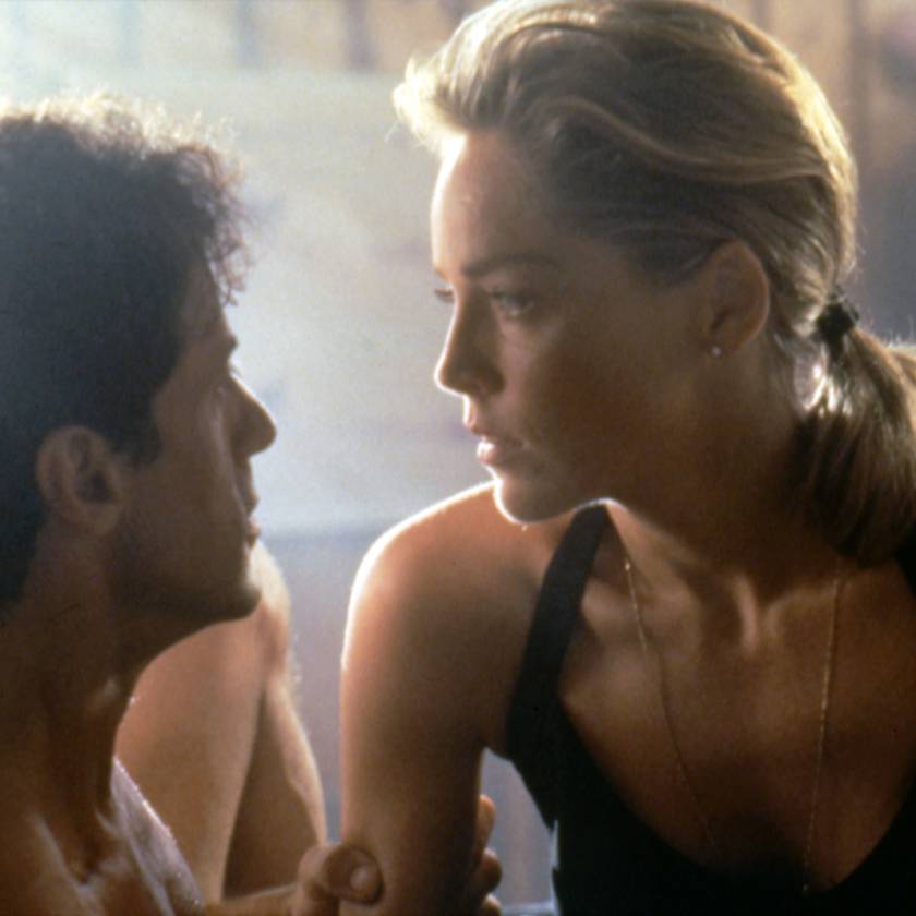 Sylvester Stallone és Sharon Stone A specialista forgatásán.