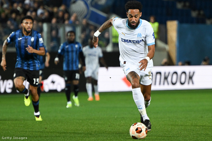 Pierre-Emerick Aubameyang (Olympique Marseille) az Atalanta BC – Olympique Marseille Európa-liga-elődöntő második mérkőzésén az olaszországi Bergamóban, a Gewiss Stadionban 2024. május 9-én