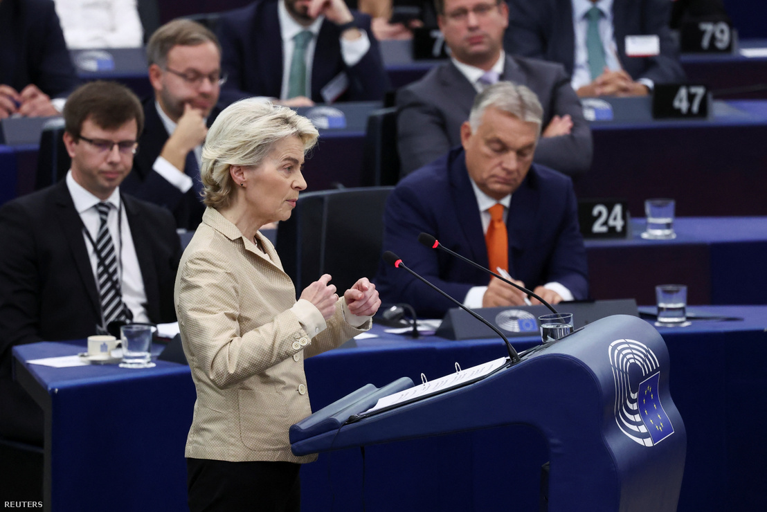 Ursula von der Leyen felszólal a magyar uniós elnökségi programról szóló vitán az Európai Parlament plenáris ülésén, Strasbourgban 2024. október 9-én