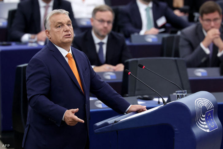 Orbán Viktor a magyar elnökségi programról szóló vitán az Európai Parlament plenáris ülésén, Strasbourgban 2024. október 9-én