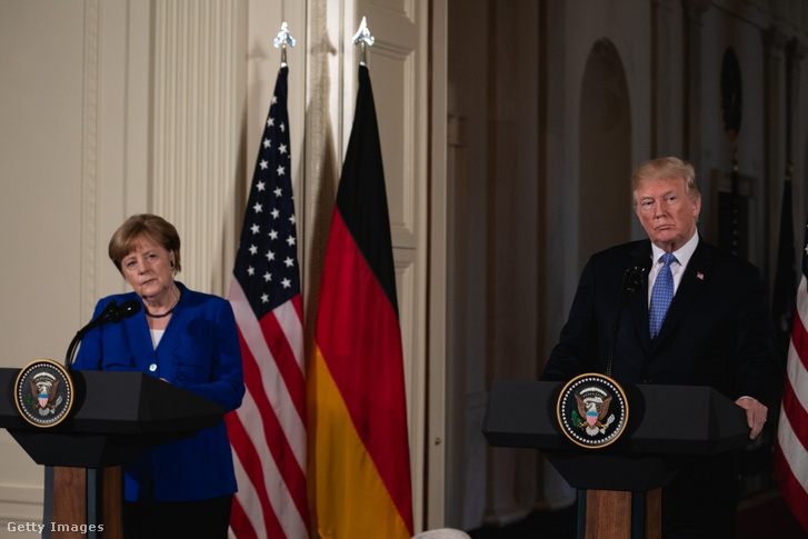 Angela Merkel és Donald Trump 2018. április 28-án