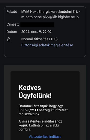 Az MVM nevében állítják: pénz jár vissza, ám csalók küldik az e-mailt
